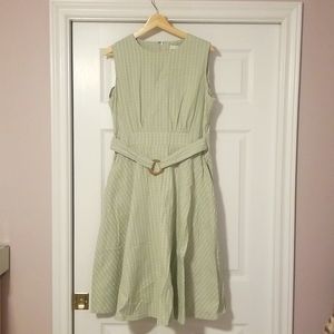 Green Window Pane Check Dress with Wicker Belt Detail